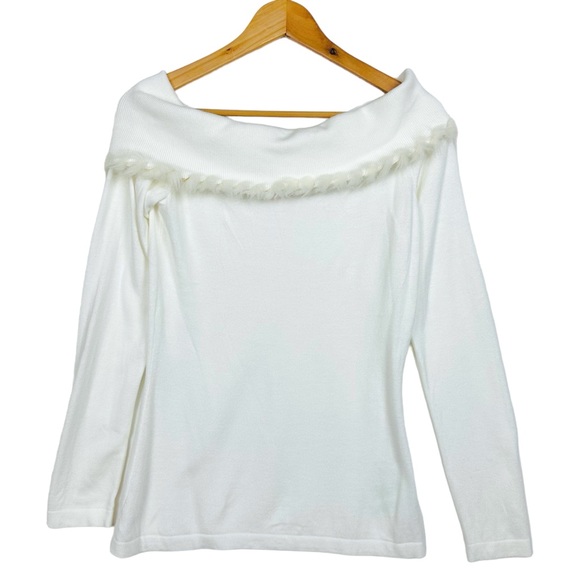 Lilly Pulitzer Alira Cashmere Blend Faux Fur Trim Knit Pullover Sweater White - Picture 6 of 10